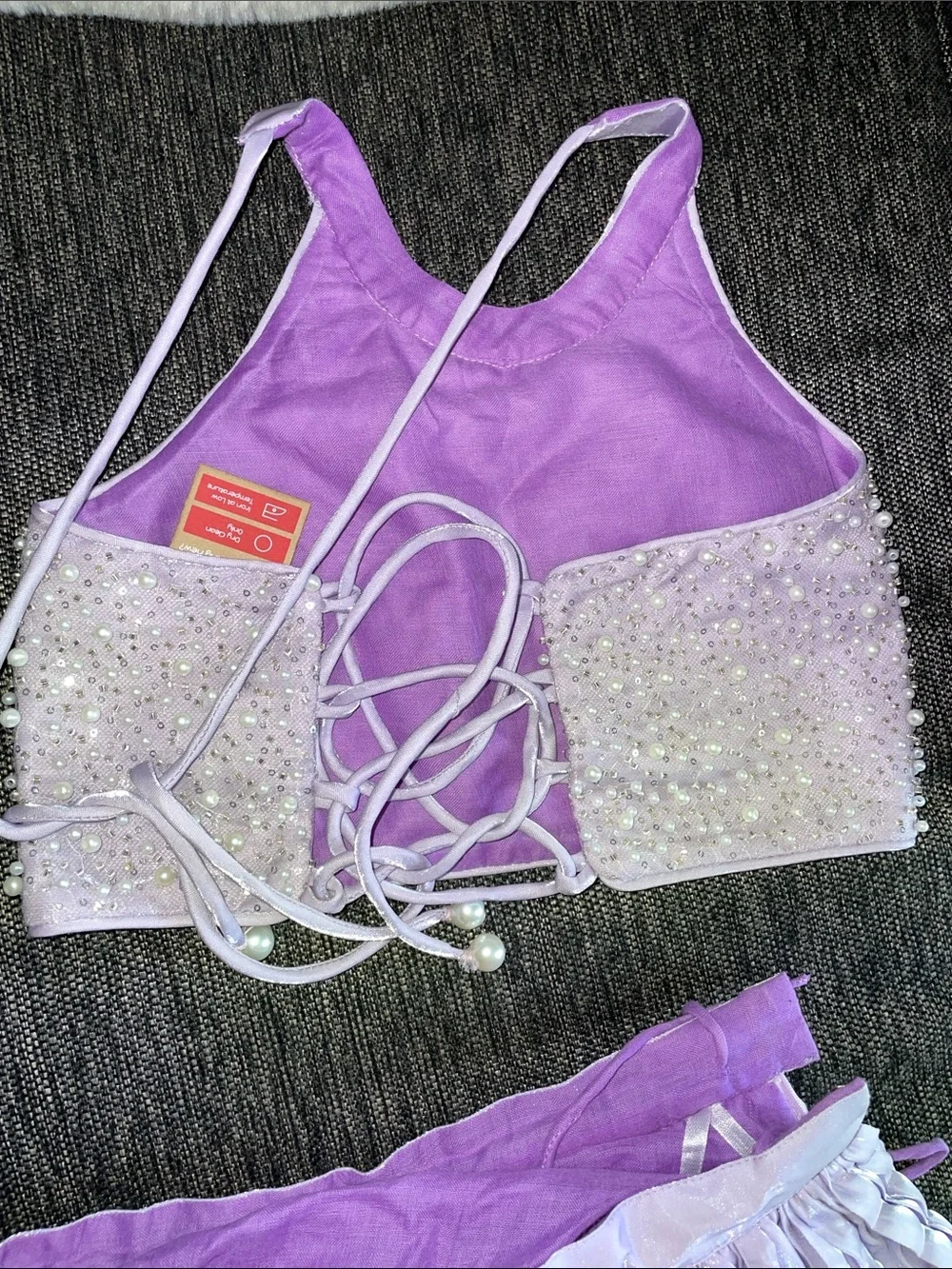 Kids Lilac Pearl & Sequin Halter Crop Top